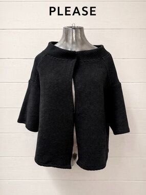 PLEASE Black Ribbed Open Cardigan – Size M